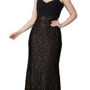 Dress the Population Black and Gold Lace Mermaid Gown
